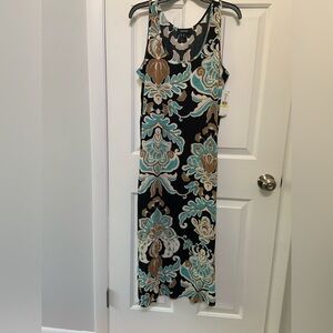 Karen Kane Black and Teal Patterned Maxi  dress NWT